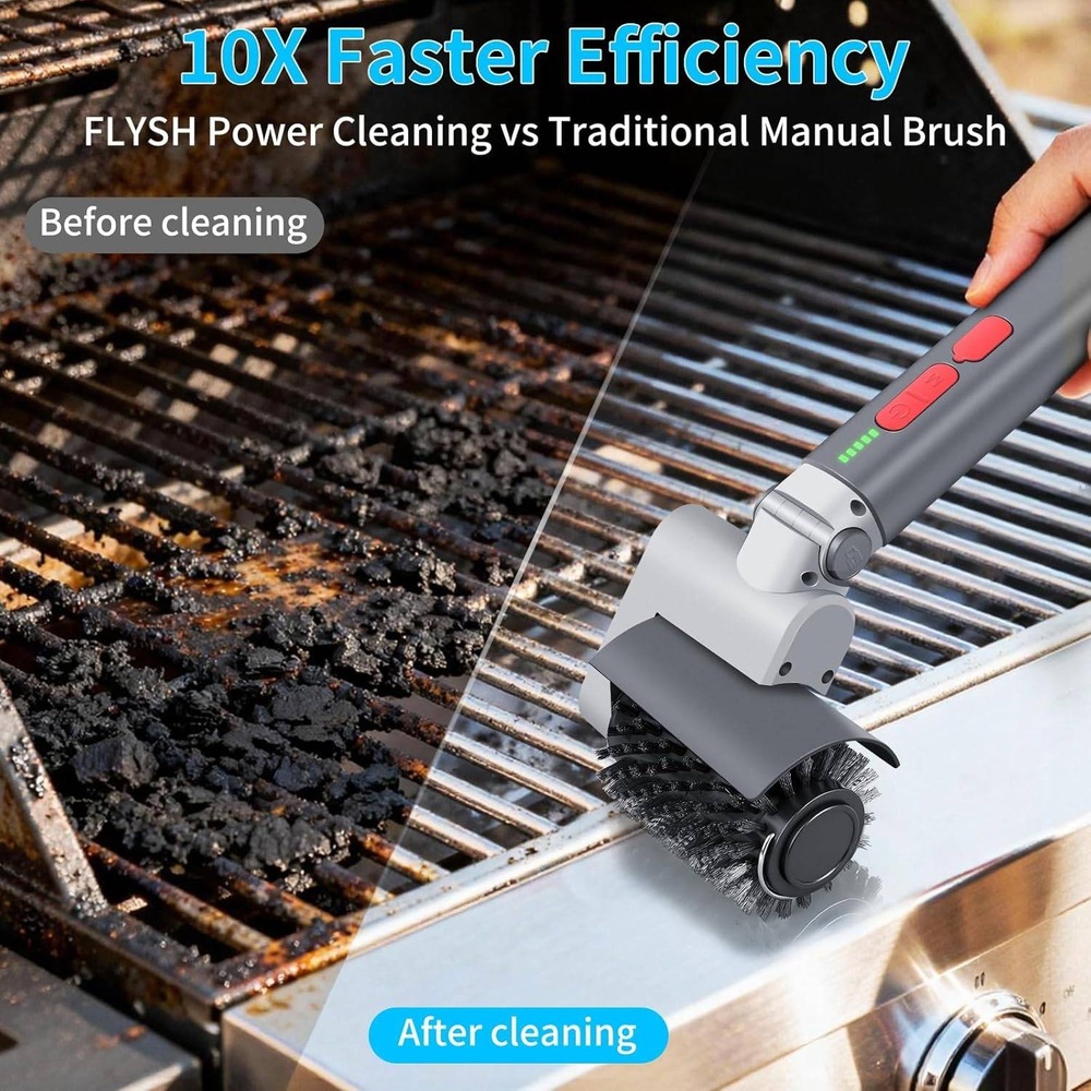 FLYSH Electric Grill Brush Home OS Grey Cordless Motorized Cleaner BBQ Tool - Picture 8 of 8